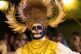 Stunning Day of the Dead costume at a colorful parade in Merida, Yucatan, Mexico.